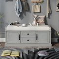 Banc de rangement avec coussin, 2 tiroirs et 2 placards, 1 personne, Gris délavé / Blanc / Noir / Bleu marine antique