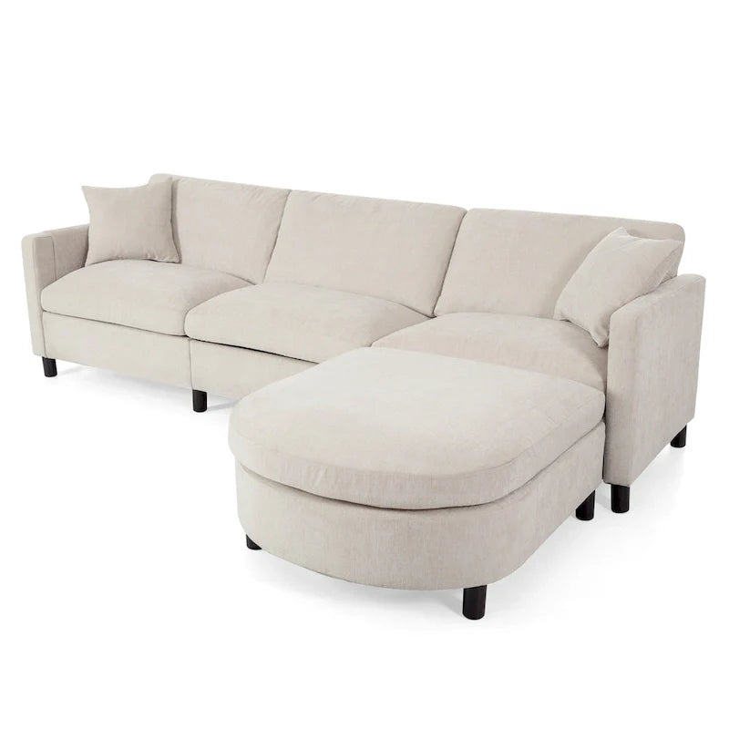 Canapé 4 places en tissu beige avec pouf amovible