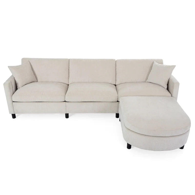 Canapé 4 places en tissu beige avec pouf amovible