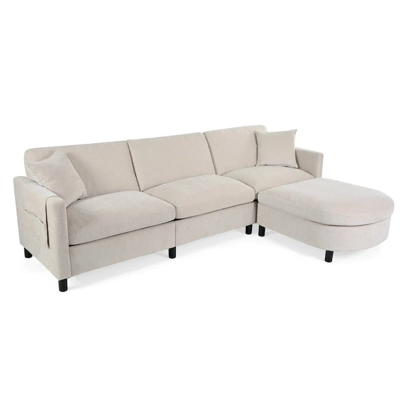 Canapé 4 places en tissu beige avec pouf amovible