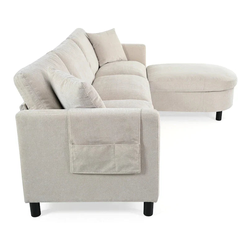 Canapé 4 places en tissu beige avec pouf amovible