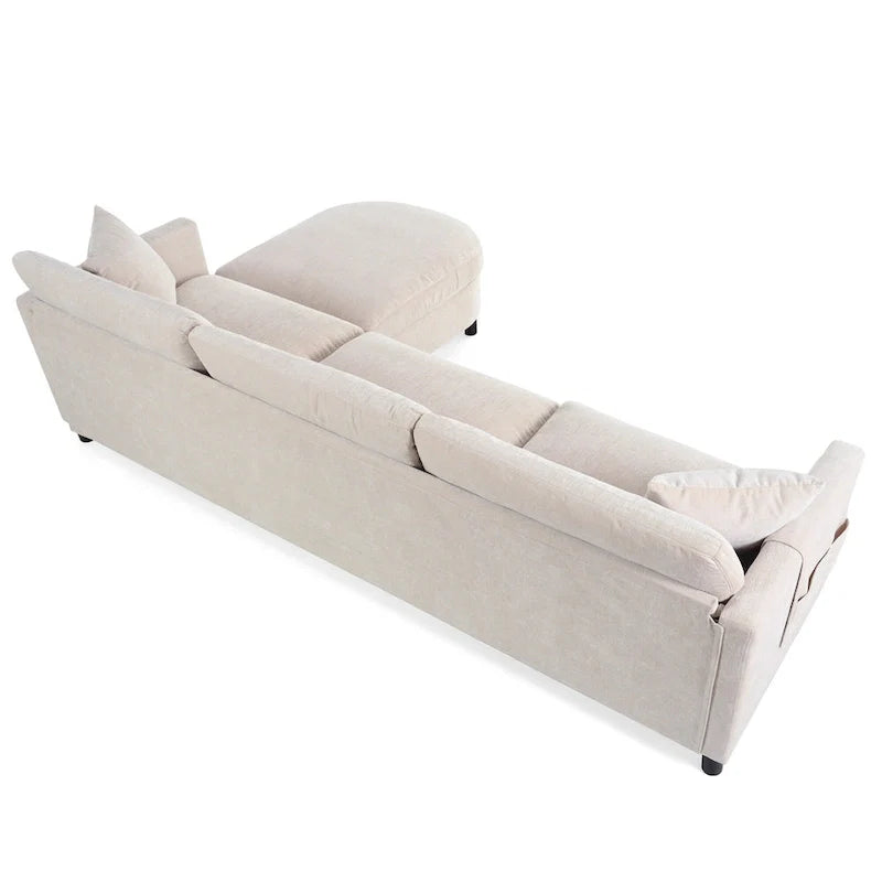 Canapé 4 places en tissu beige avec pouf amovible