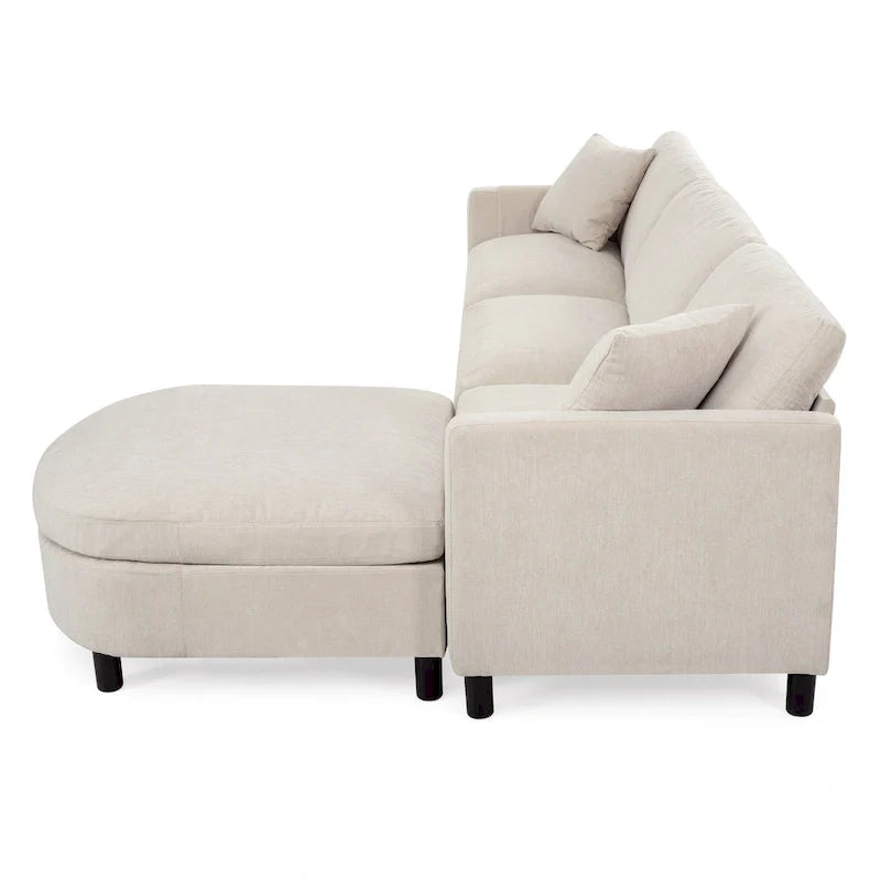 Canapé 4 places en tissu beige avec pouf amovible
