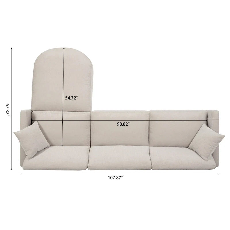 Canapé 4 places en tissu beige avec pouf amovible