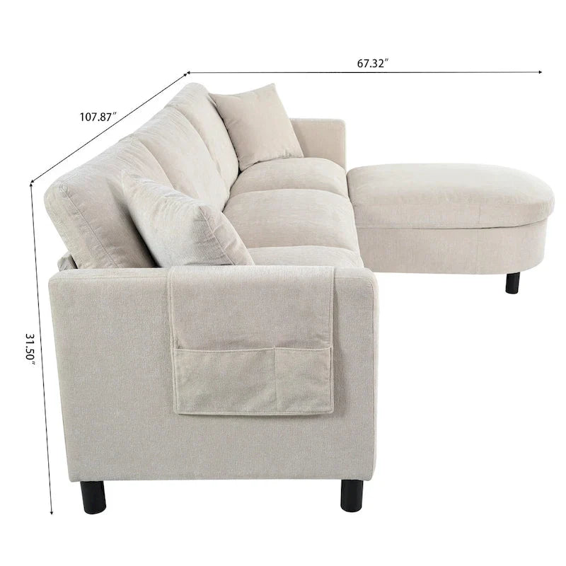 Canapé 4 places en tissu beige avec pouf amovible