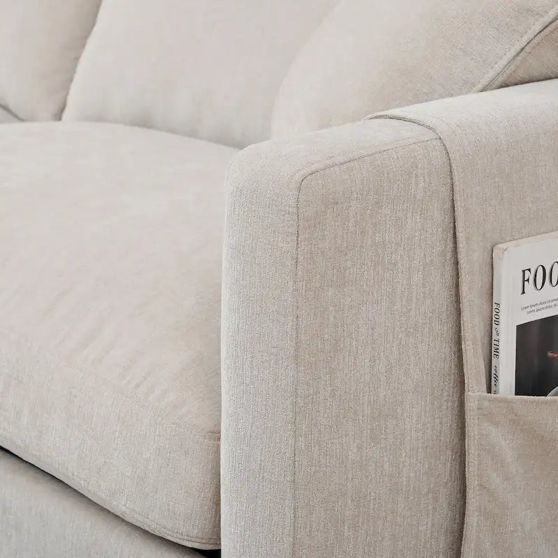 Canapé 4 places en tissu beige avec pouf amovible