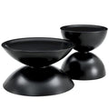 Tables basses rondes avec piètement en métal, noir mat / blanc laiteux, lot de 2