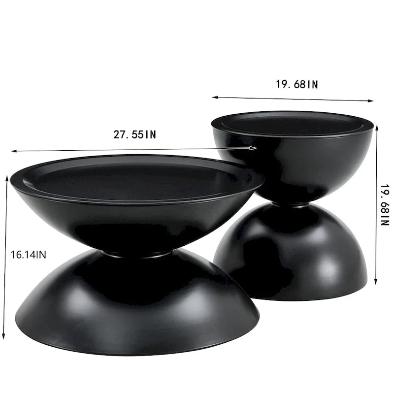 Tables basses rondes avec piètement en métal, noir mat / blanc laiteux, lot de 2