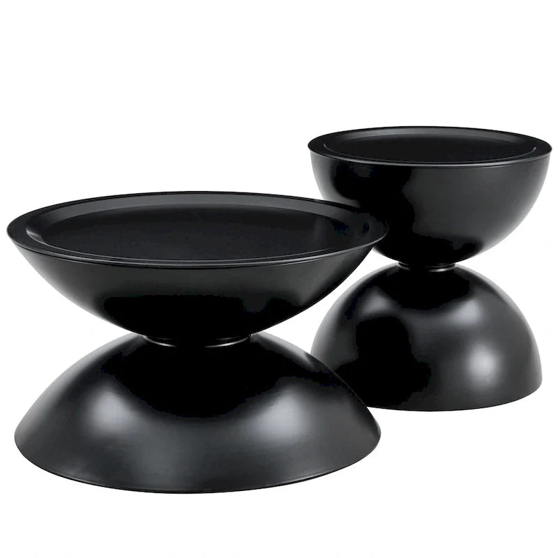 Tables basses rondes avec piètement en métal, noir mat / blanc laiteux, lot de 2
