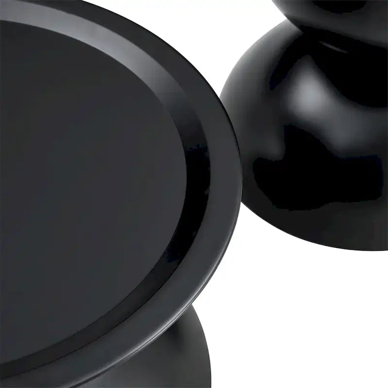 Tables basses rondes avec piètement en métal, noir mat / blanc laiteux, lot de 2