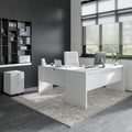 Bureau informatique en L blanc pur avec classeur mobile à 3 tiroirs, 183 cm de large, pour 1 personne