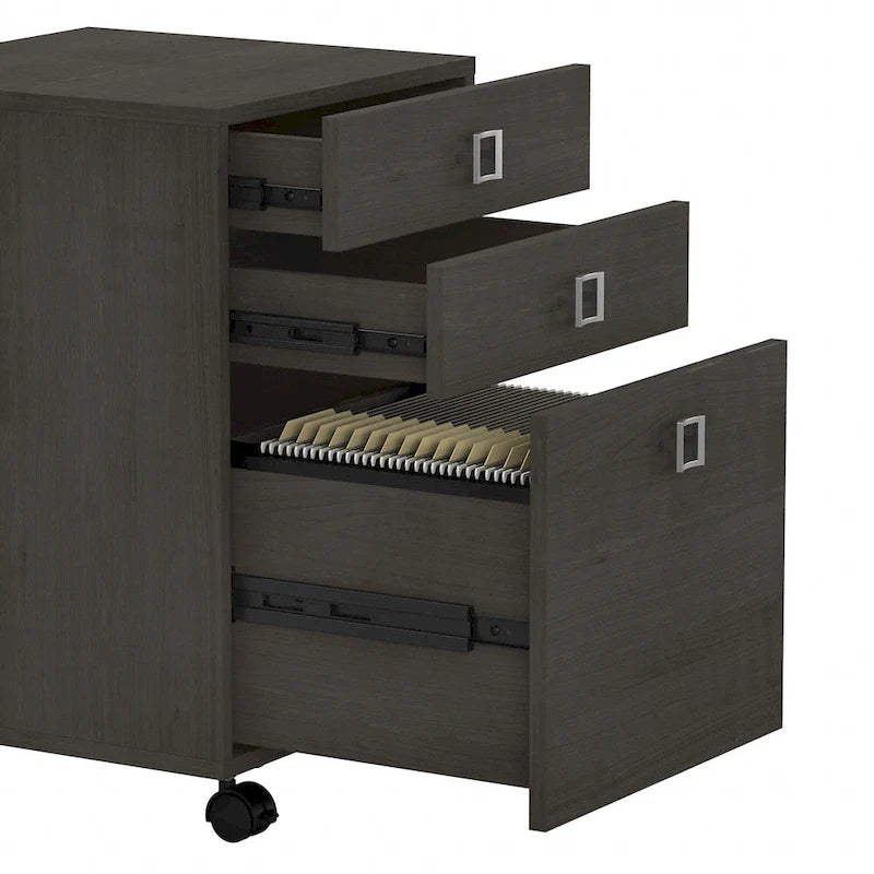 Bureau informatique en L blanc pur avec classeur mobile à 3 tiroirs, 183 cm de large, pour 1 personne