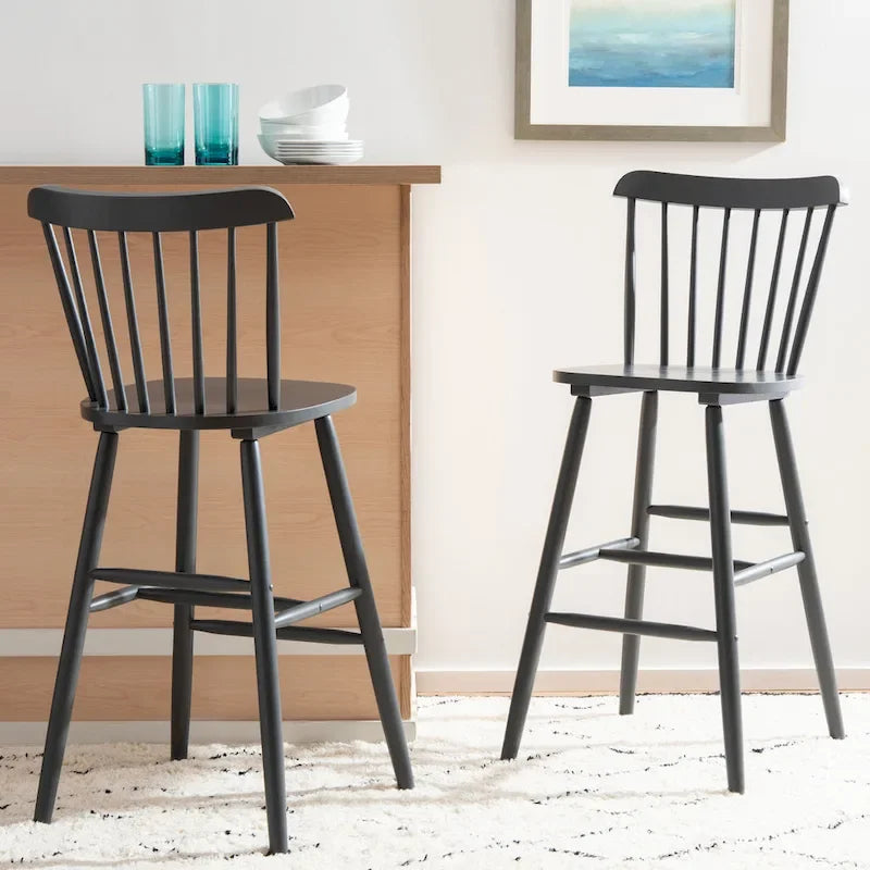 Tabourets de bar à dossier fuseau gris, lot de 2 – Hauteur de bar