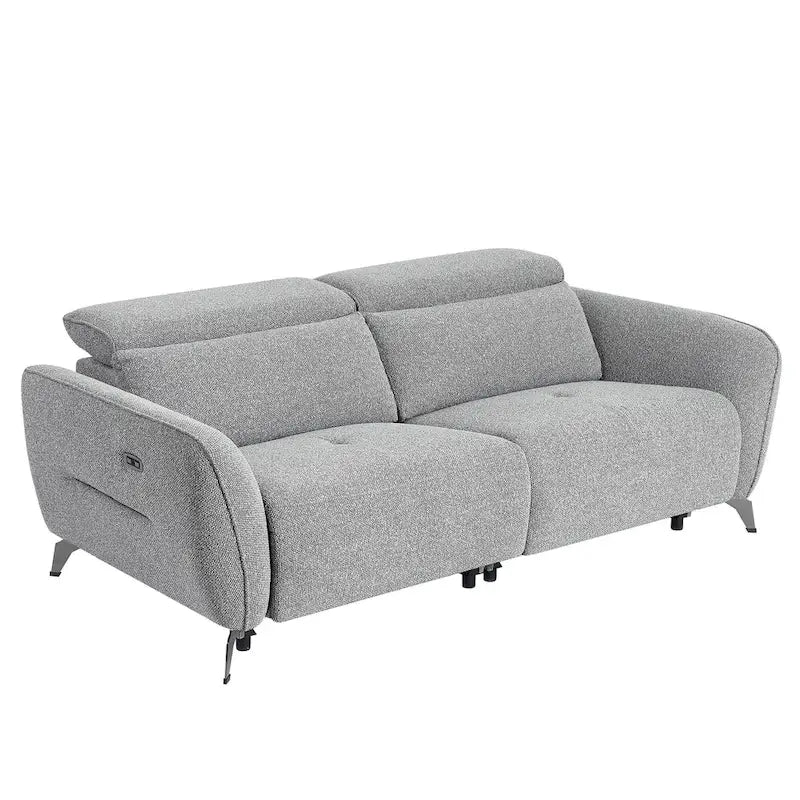 Canapé inclinable électrique en chenille grise, 3 places, 203 cm