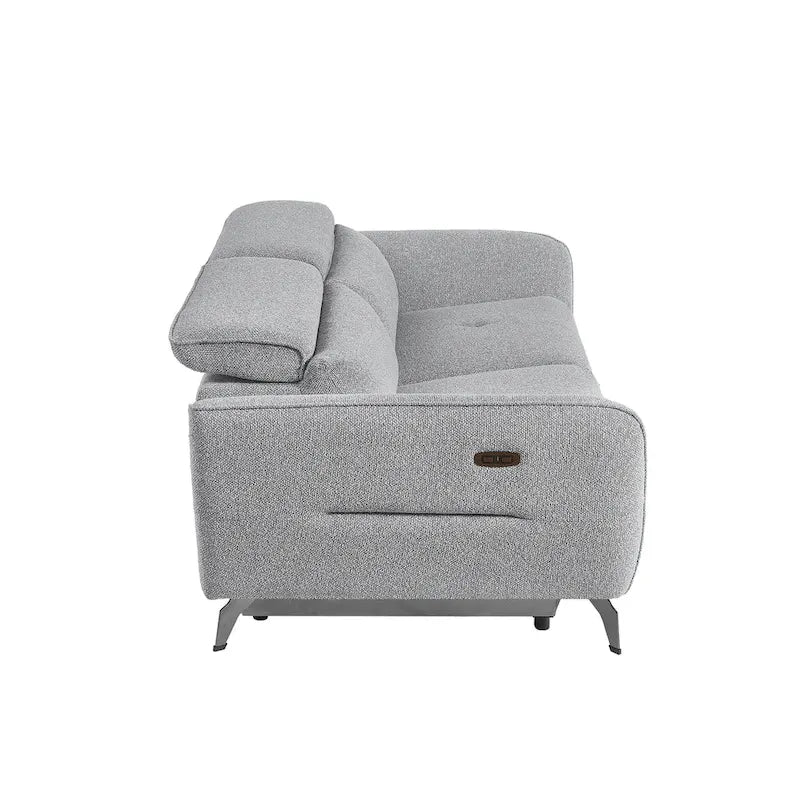 Canapé inclinable électrique en chenille grise, 3 places, 203 cm