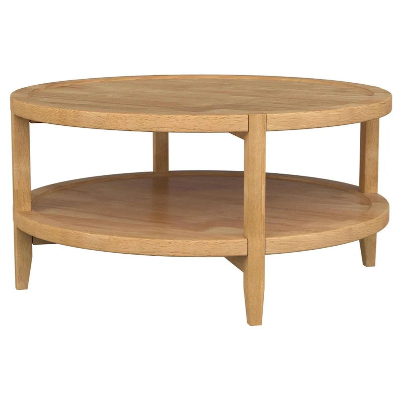 Table basse ronde, Brun érable, 1 étagère, Bois massif, 36"