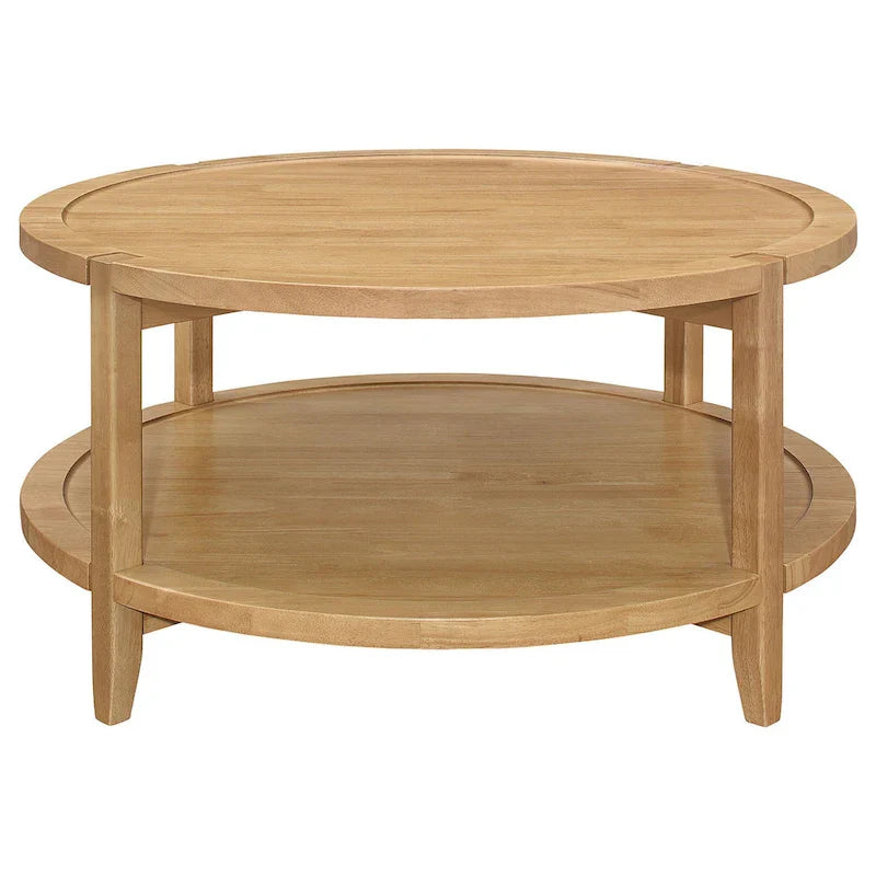 Table basse ronde, Brun érable, 1 étagère, Bois massif, 36"