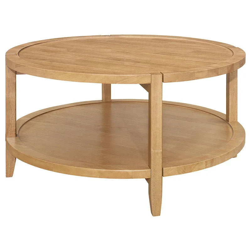 Table basse ronde, Brun érable, 1 étagère, Bois massif, 36"