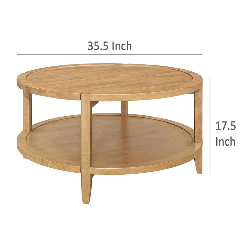 Table basse ronde, Brun érable, 1 étagère, Bois massif, 36"