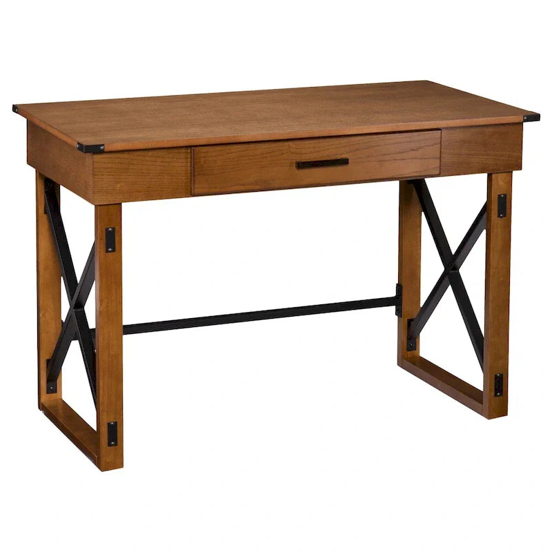 Bureau individuel réglable en hauteur, style industriel, marron