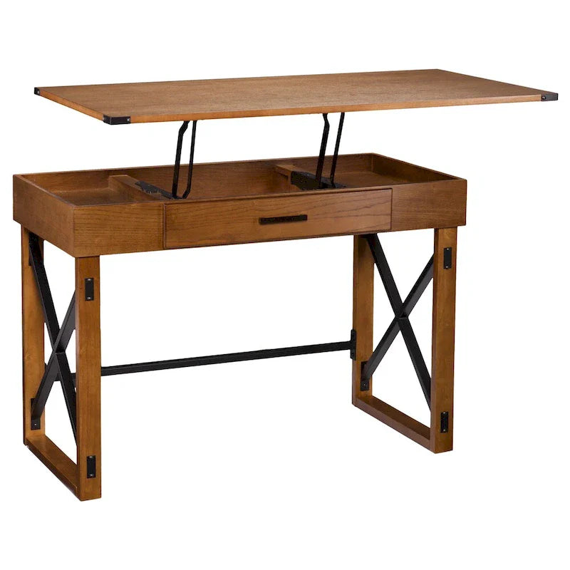 Bureau individuel réglable en hauteur, style industriel, marron