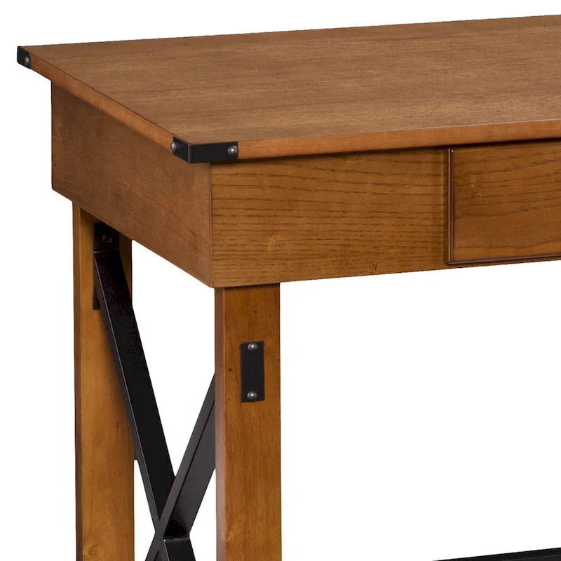 Bureau individuel réglable en hauteur, style industriel, marron