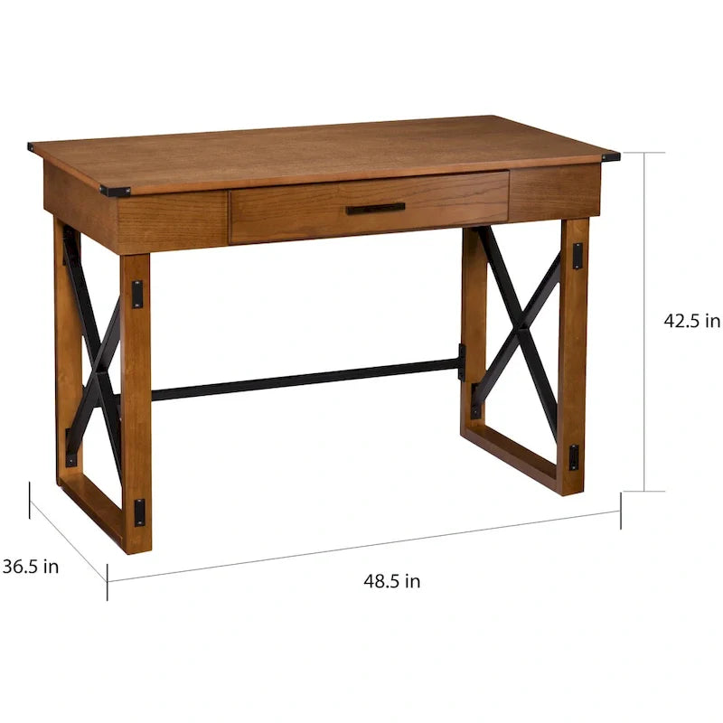 Bureau individuel réglable en hauteur, style industriel, marron