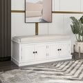 Banc de rangement 4 portes Blanc/Bleu avec étagères réglables et coussin amovible (2 places assises)
