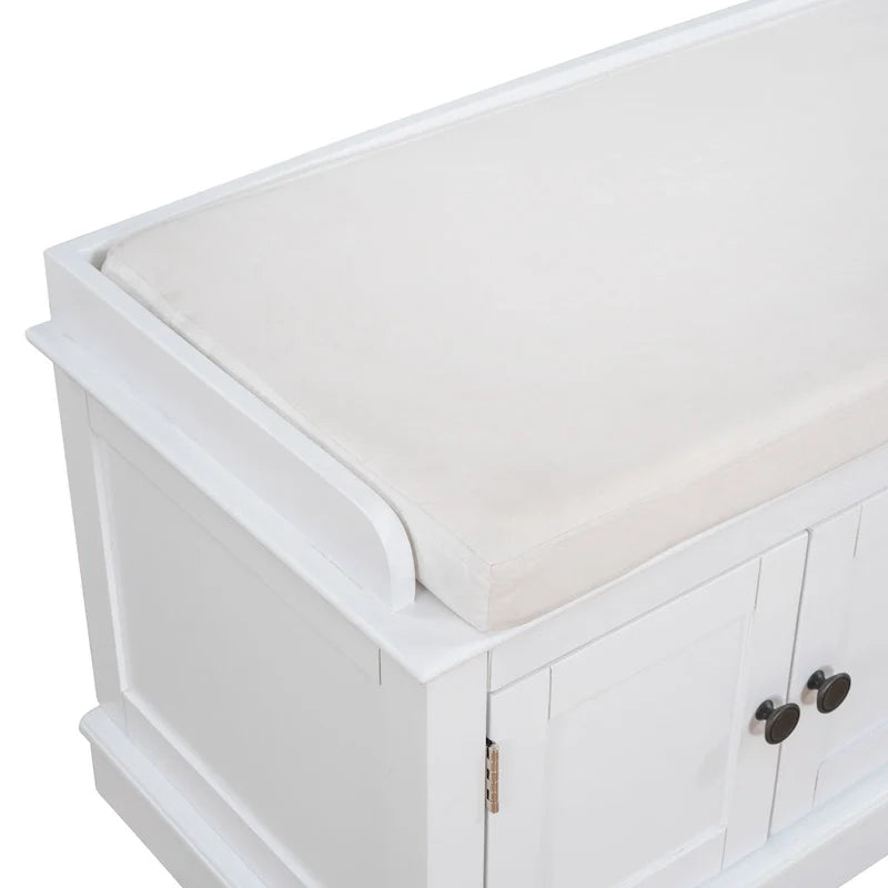 Banc de rangement 4 portes Blanc/Bleu avec étagères réglables et coussin amovible (2 places assises)