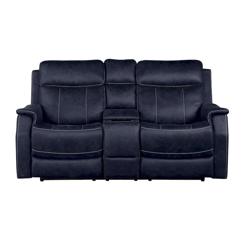 Causeuse de console inclinable électrique en similicuir bleu océan/marron noyer pour 2 personnes