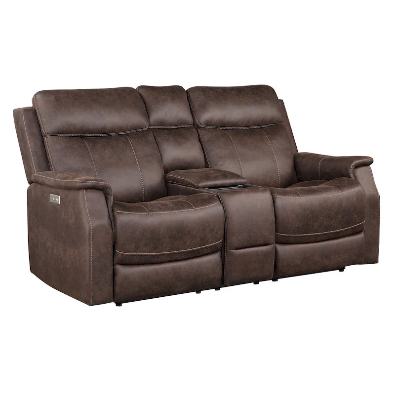 Causeuse de console inclinable électrique en similicuir bleu océan/marron noyer pour 2 personnes