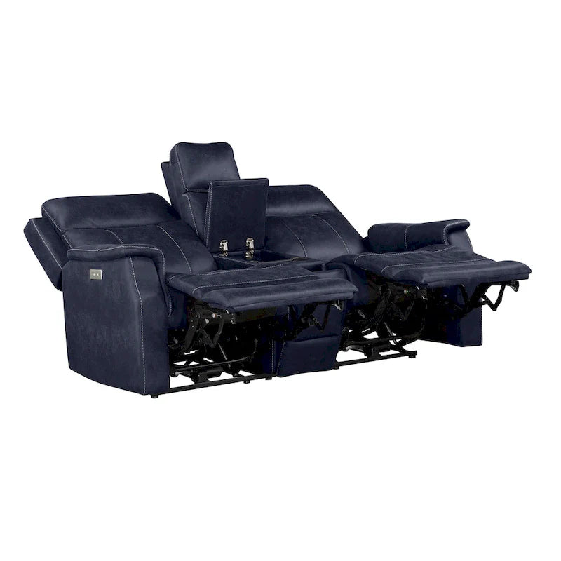Causeuse de console inclinable électrique en similicuir bleu océan/marron noyer pour 2 personnes
