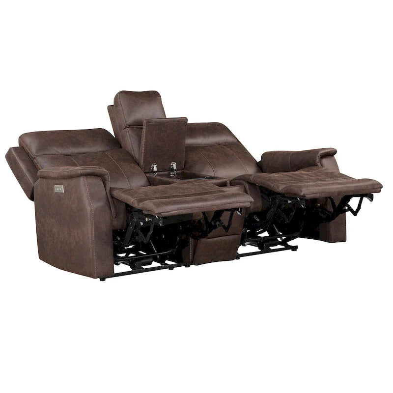 Causeuse de console inclinable électrique en similicuir bleu océan/marron noyer pour 2 personnes