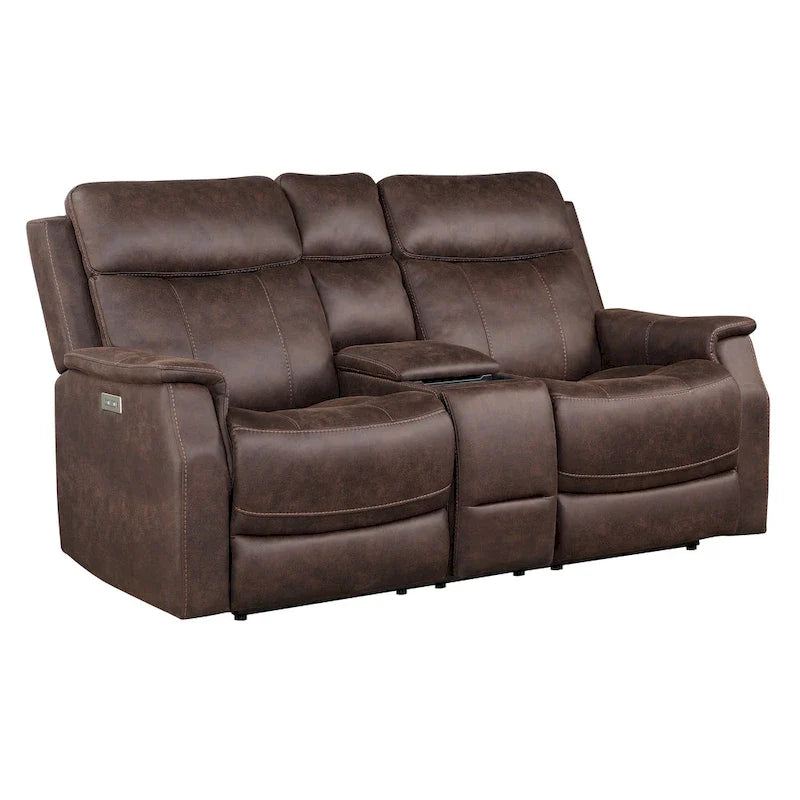 Causeuse de console inclinable électrique en similicuir bleu océan/marron noyer pour 2 personnes
