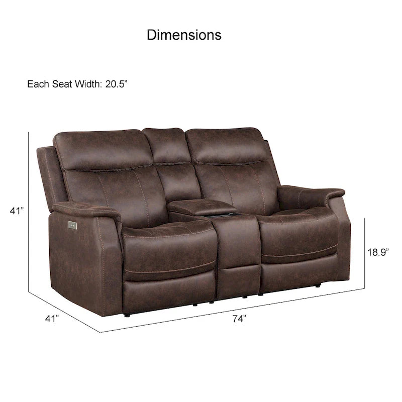 Causeuse de console inclinable électrique en similicuir bleu océan/marron noyer pour 2 personnes