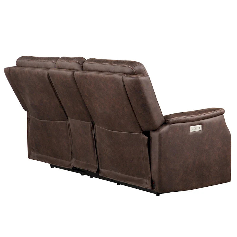 Causeuse de console inclinable électrique en similicuir bleu océan/marron noyer pour 2 personnes