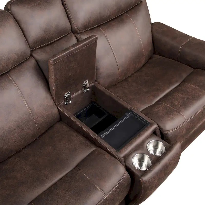 Causeuse de console inclinable électrique en similicuir bleu océan/marron noyer pour 2 personnes