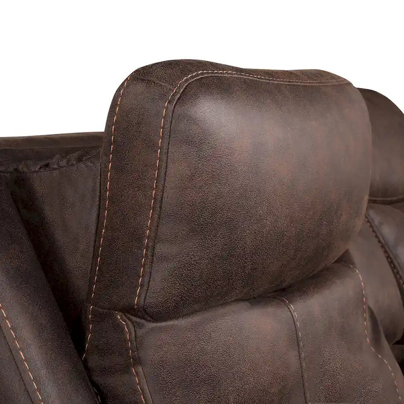 Causeuse de console inclinable électrique en similicuir bleu océan/marron noyer pour 2 personnes