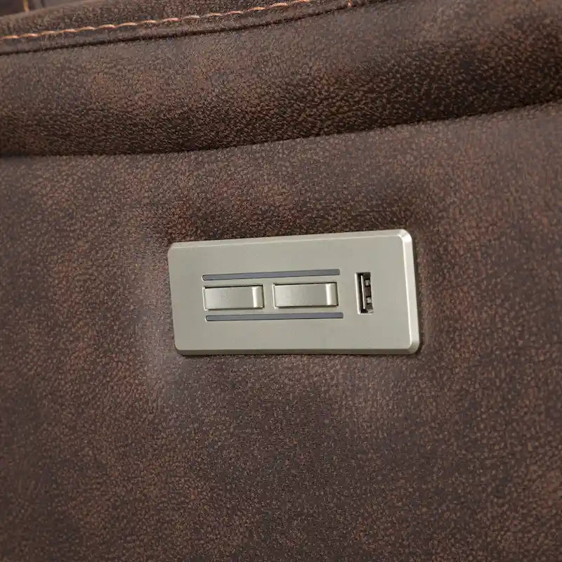 Causeuse de console inclinable électrique en similicuir bleu océan/marron noyer pour 2 personnes