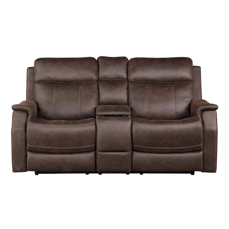 Causeuse de console inclinable électrique en similicuir bleu océan/marron noyer pour 2 personnes