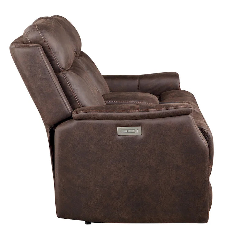 Causeuse de console inclinable électrique en similicuir bleu océan/marron noyer pour 2 personnes