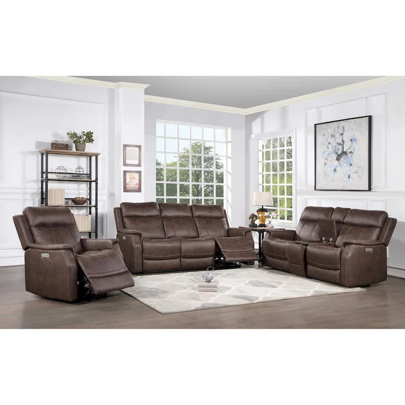 Causeuse de console inclinable électrique en similicuir bleu océan/marron noyer pour 2 personnes