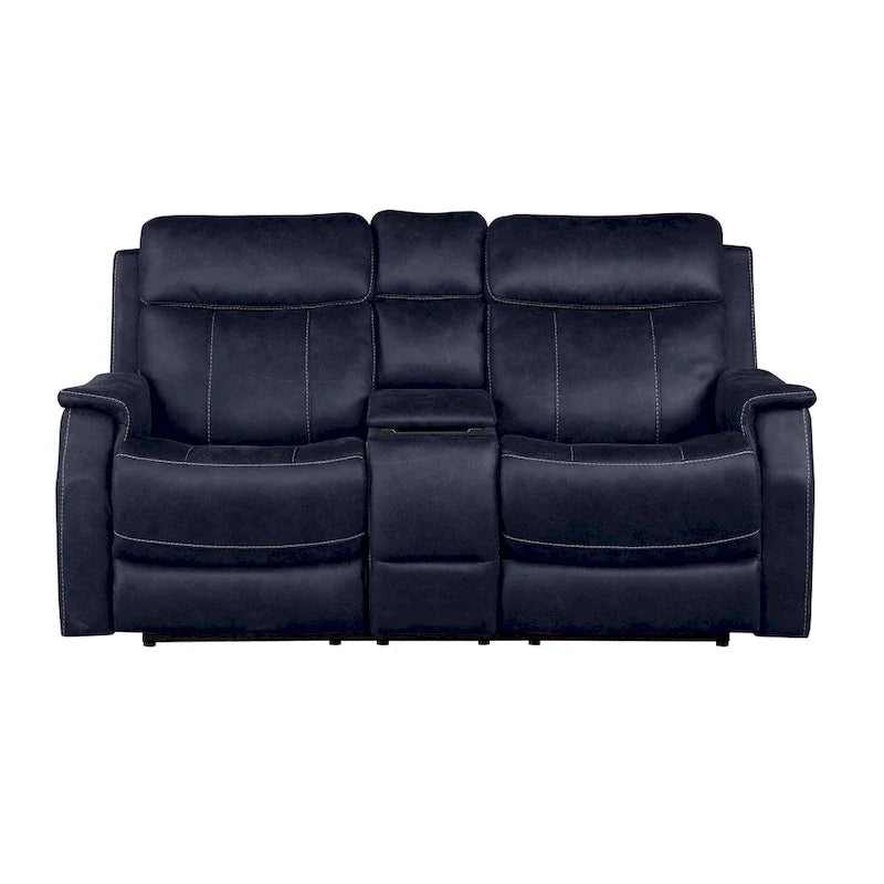 Causeuse de console inclinable électrique en similicuir bleu océan/marron noyer pour 2 personnes