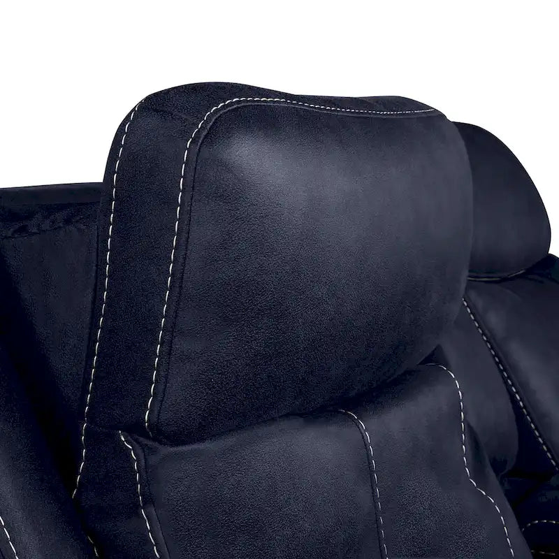 Causeuse de console inclinable électrique en similicuir bleu océan/marron noyer pour 2 personnes