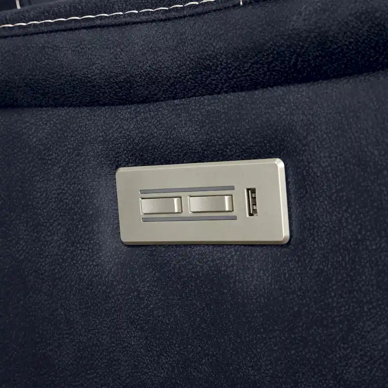 Causeuse de console inclinable électrique en similicuir bleu océan/marron noyer pour 2 personnes