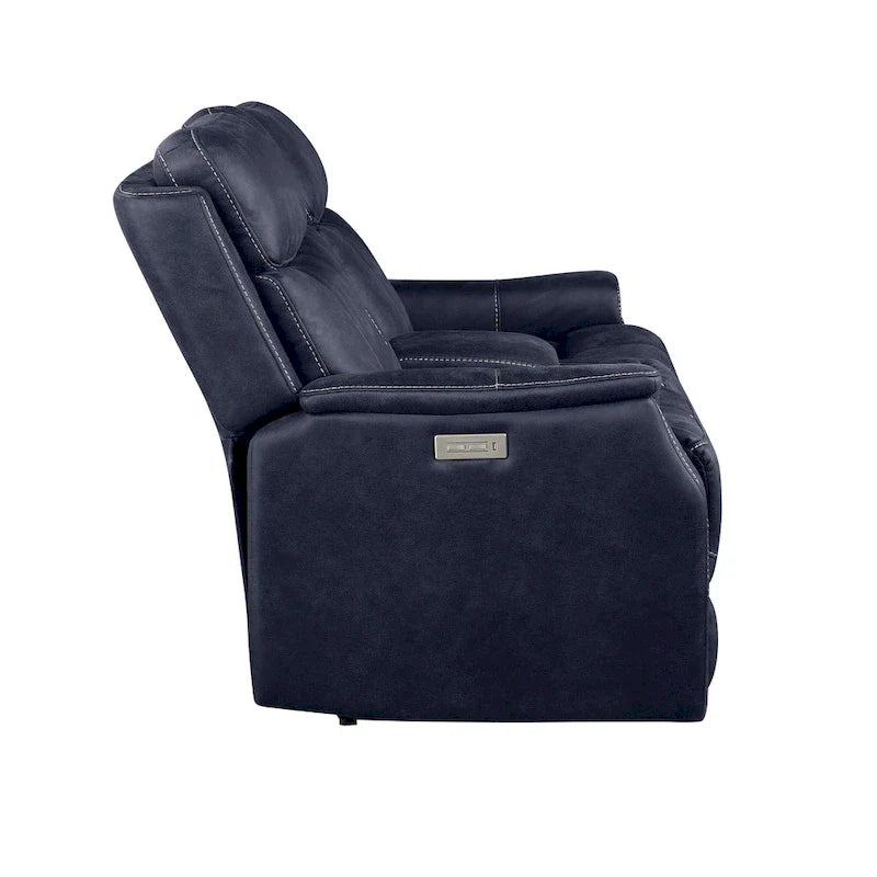 Causeuse de console inclinable électrique en similicuir bleu océan/marron noyer pour 2 personnes