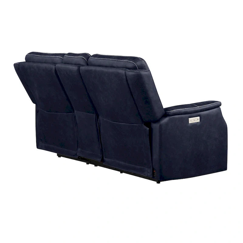 Causeuse de console inclinable électrique en similicuir bleu océan/marron noyer pour 2 personnes