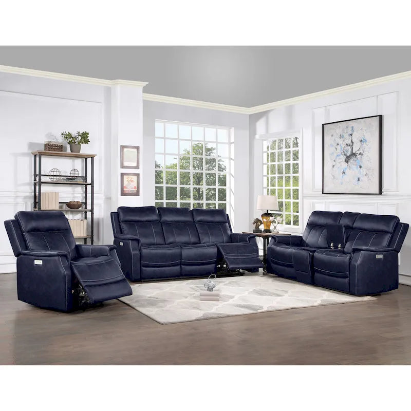 Causeuse de console inclinable électrique en similicuir bleu océan/marron noyer pour 2 personnes