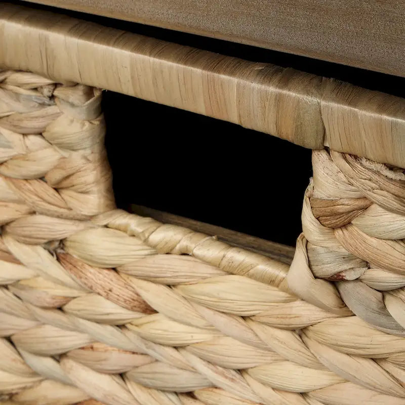 Banc de Rangement Rustique Antique Bleu Marine/Expresso/Blanc Lavé/Blanc avec 3 Tiroirs et 3 Paniers en Rotin, 1 Place