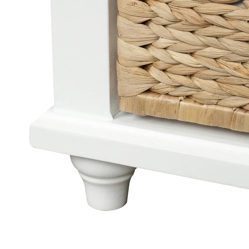 Banc de Rangement Rustique Antique Bleu Marine/Expresso/Blanc Lavé/Blanc avec 3 Tiroirs et 3 Paniers en Rotin, 1 Place